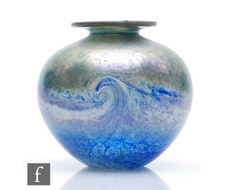 A later 20th Century studio glass vase by Norman Stuart Clarke, in the Seascape pattern, of shouldered ovoid form with everte