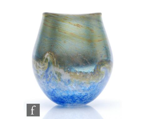 A later 20th Century studio glass vase by&nbsp;Norman Stuart Clarke, in the Seascape pattern, of swollen tumbler form, decora