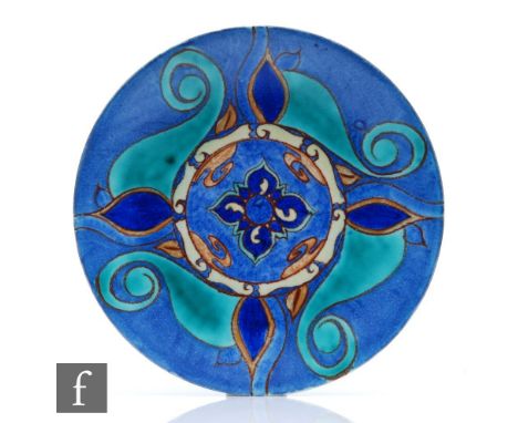 A Clarice Cliff Inspiration Persian circular dish form plate circa 1930/31, hand decorated with a repeat Iznik inspired scrol