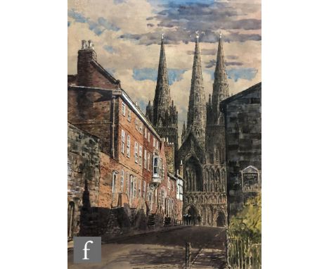 FREDERICK WILLIAM BOOTY (1840-1924) - A busy street scene with York Minster beyond, watercolour, signed and dated 1912, frame