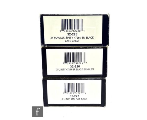 Three OO gauge Bachmann 0-6-0T BR black 3F Jinty locomotives, 32-226 47354, 32-227 7524 and 32-228 47266, all boxed. (3) 