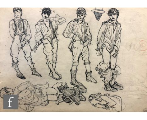 ALBERT WAINWRIGHT (1898-1943) - A sketch depicting studies of the male form in various states of dress, to the reverse multip