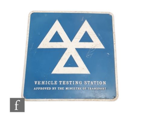 A vehicle testing station enamel sign, 61cm x 64cm. 