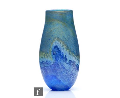 A later 20th Century studio glass vase by Norman Stuart Clarke in the Seascape pattern, of compressed ovoid form with everted