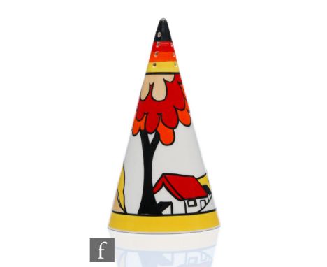 A later 20th Century Wedgwood limited edition conical sugar sifter after the original design by Clarice Cliff, hand painted i