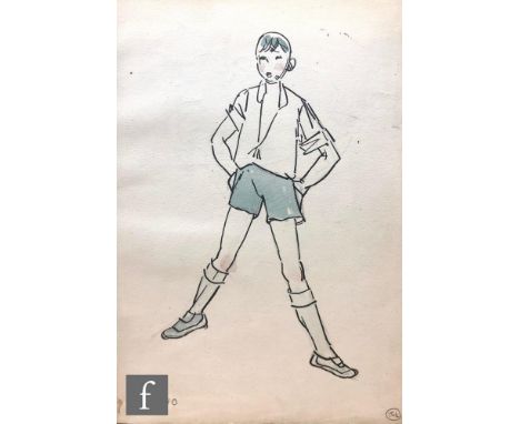ALBERT WAINWRIGHT (1898-1943) - Vivo, a study of a young boy picked out in colourwash, to the reverse three sketches of male 