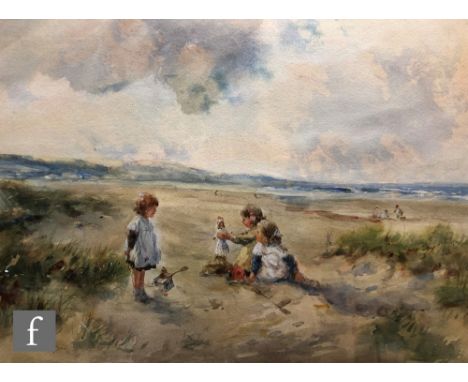 THOMAS (TOM) PATERSON (FLOURISHED 1919 -1925) - 'Playing in the Sand', watercolour, signed, framed, 35cm x 47cm, frame size 6