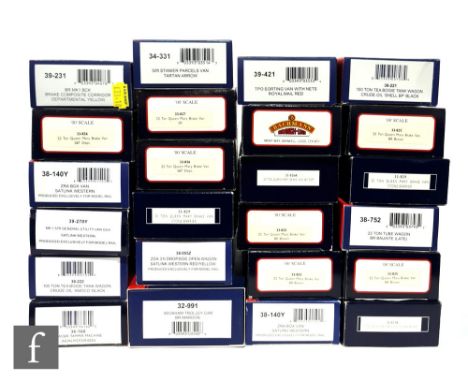 A collection of OO gauge Bachmann rolling stock, to include ZRA box vans, 25 ton Queen Mary brake vans, a Whickam trolley car