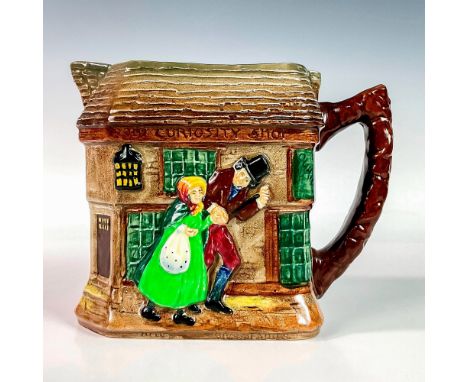 Glazed finish porcelain pitcher embossed with Little Nell and her grandfather. Royal Doulton backstamp. Dimensions: 6.5"L x 4