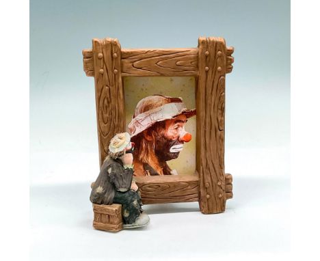 Part of the Signature Collection - Rustic styled frame with Emmett Kelly, Jr. sitting in profile on corner. Signed. Flambro b