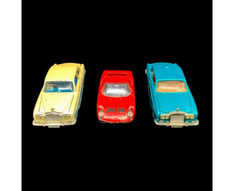 Includes Red-colored Solido Lamborghini P400 Miura with latched hood and trunk. White-colored Corgi Toys Rolls Royce Silver S