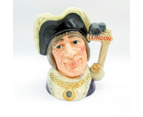 Blue tricorn hat trimmed with white feathers, blue coat trimmed with white fur, yellow chain of office.Royal Doulton and Guil