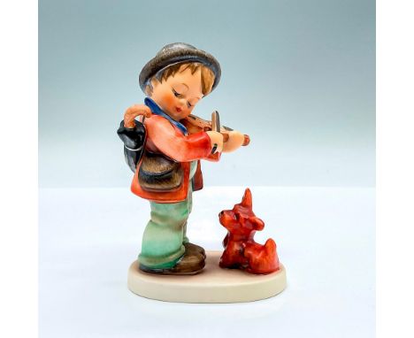 Hand painted figure of a young musician playing the violin for an adorable puppy. Goebel backstamp. This item has its origina