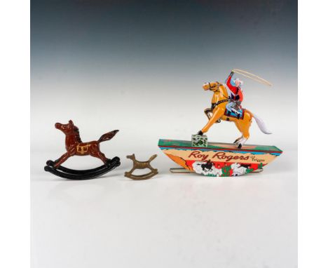 Horse-themed grouping featuring a Marx Range Rider Cowboy Wind-Up Tin Toy from 2002 by Schylling Toys a classic reproduction 