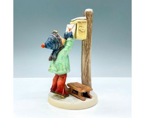 Hummel porcelain figure titled Will he make it or not? showcasing a little Hummel boy stretching to put his wish list to Sant