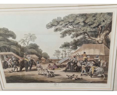 AFTER SAMUEL HOWETT, THREE COLOUR PRINTS OF COLONIAL INDIAN HUNTING SUBJECTS. 36 x 47cms (3)