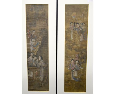 Pair of 20th century chinese scroll painting of various figuers each 47cm x 12cm