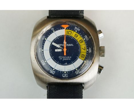 A vintage 1960's / 70's gents Memosail yacht timer wristwatch, 17 jewel movement, stainless steel case with nato style strap.