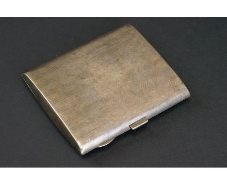 Silver cigarette case, engine turned decoration, engraved monogram and named cartouche, gilt lined interior, makers William N