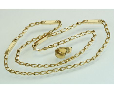 Christian Dior enamelled diamante chain link necklace, four cream enamelled rectangular spacer panels each with six small dia