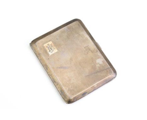 Silver cigarette case, engine turned decoration, engraved monogram to the rectangular cartouche, gilt interior, makers Cohen 