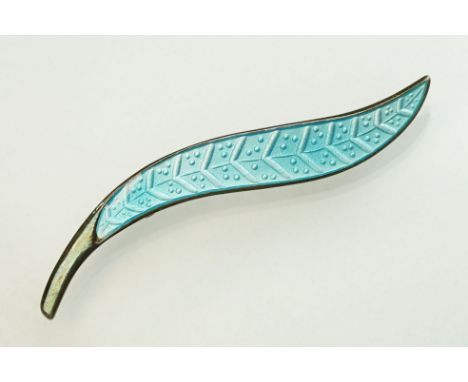 Aksel Holmsen Norwegian enamelled silver brooch, basse-taille blue enamel, stamped Norway Sterling 925S verso with makers mar