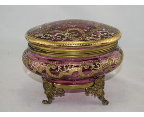 Bohemian - Fine 19th Century Hinged Ruby and Gold Coloured Glass Lidded Bowl, with Overlaid Ornate and Applied Decoration, Su