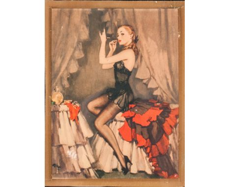 Art Deco Large Glass Photo Frame with Print of Semi-Clad Lady. Size 14.5 x 11.5 Inches. 
