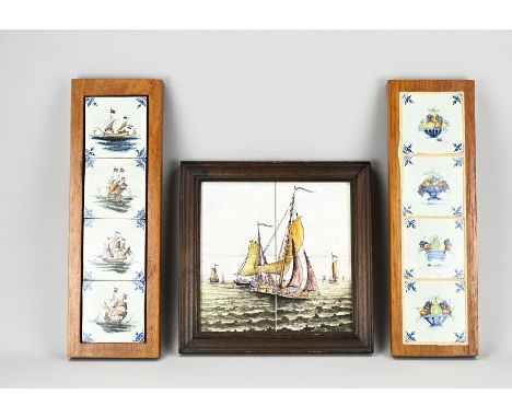 Three tile tableaus with Makkumer tiles. Holland. 20th century. Size: 33 - 47 cm. In good condition.