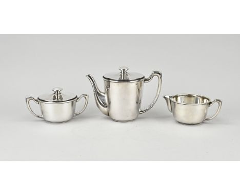 Silver coffee service, 915/000, 3 pieces, with a tea pot, milk jug and a sugar bowl. Sleek smooth model. 19x12x12cm, 14.5x10x