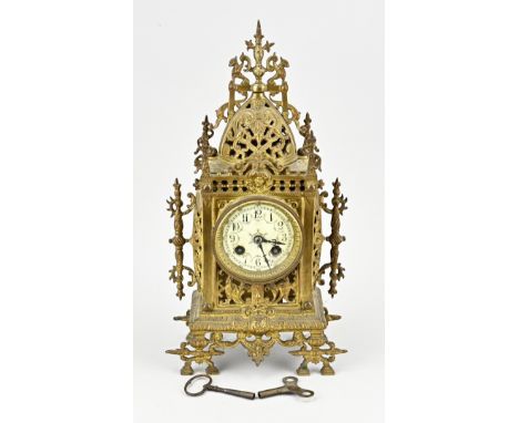 Antique gold-plated neo-Renaissance brass mantel clock. France. Circa 1890. Eight-day movement, half-hourly striking, spring 