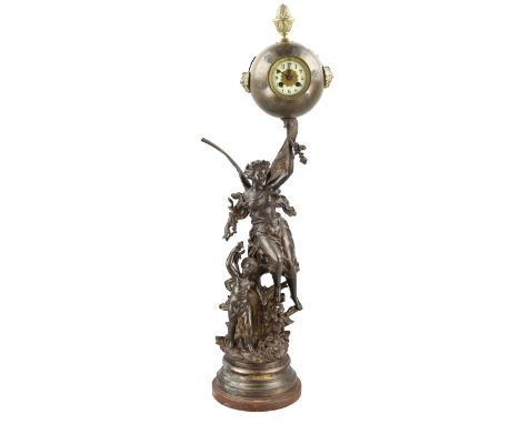 Antique ball mantel clock with group of figures. France. Titled: Tresor de la Terre (par rancoulet). Circa 1900. Eight-day mo
