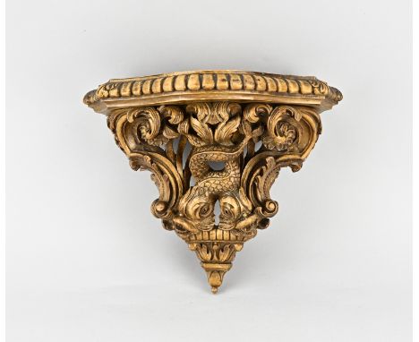 Old/antique wall console made of teak wood with dolphin decor. . In good condition. Dimension: .................