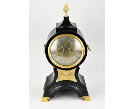 Antique English bracket clock. Ebonized. Circa 1800. J. Leroux London. Louis Seize. Half hour strike on bell. Dimensions: H 5