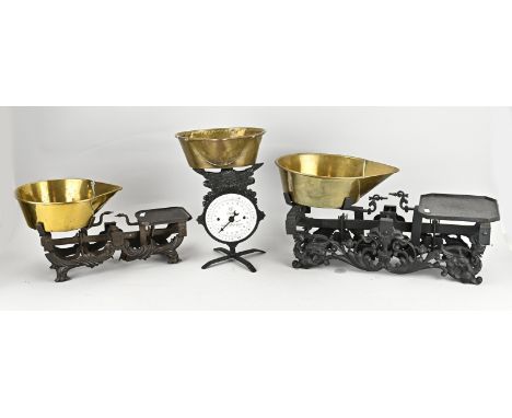 Lot with three antique scales. Circa 1880. Size: 27 - 54 cm. In good condition.