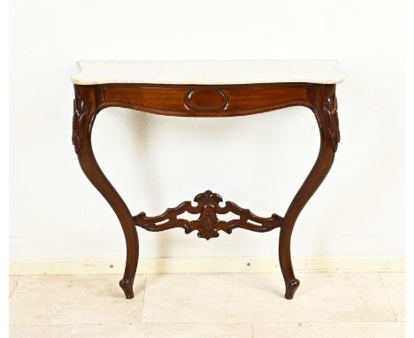 Antique mahogany Louis Philippe wall console table with marble top. Circa 1860. Dimensions: 79 x 81 x 27 cm. In good conditio