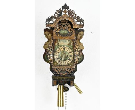 Beautiful 18 - 19th century Frisian chair clock with alarm clock and painting. Dimensions: 72 cm. In very good condition.