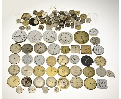 Large lot with pocket watch and wristwatch movements. Quartz and mechanical. including longines, Eterna matic, Centenaire, Om