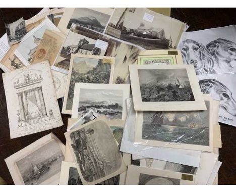 Box: Collection various Prints, including French architectural.