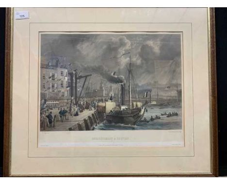 "Embarquement a Douvres", hand-coloured Lithograph after Pingret. c1840.