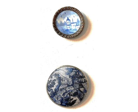 2 Large and medium 19th &amp; 20th C. monochromatic enamel buttons.This lot includes a nice medium concave shaped bordered ar
