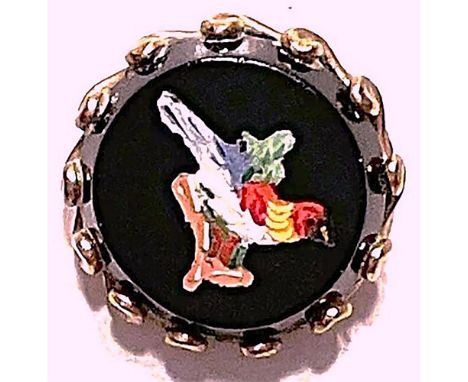 1 Small size colorful 19th century inlay in black glass.This small Micro Mosaic colorful bird is inlayed into a black glass b