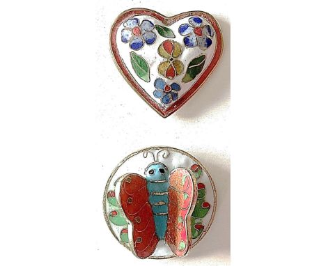 2 Large 20th C. Cloisonne enamel buttons including a butterfly.Here are two very nice and heavy enamel buttons from China in 