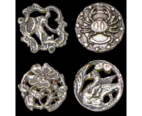 4 Medium late 19th/early 20th C. silver including a rare crab.This nice lot of hallmarked and Sterling marked buttons include