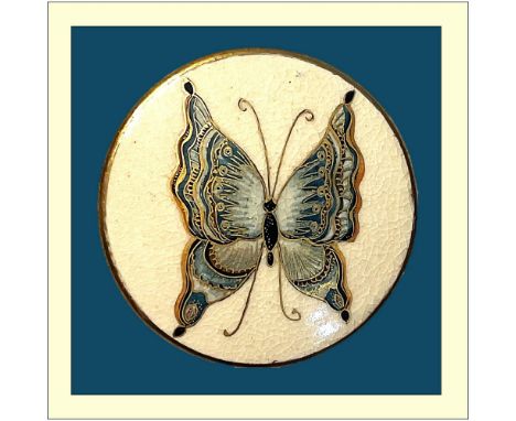 1 Extra Large size 20th century Satsuma BUTTERFLY button.This extra large Japanese Satsuma shows a very large and colorful de