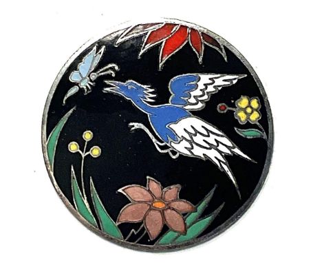 1 Large size early 20th century enamel pictorial button.Here is a very colorful Champleve enamel button with a black backgrou