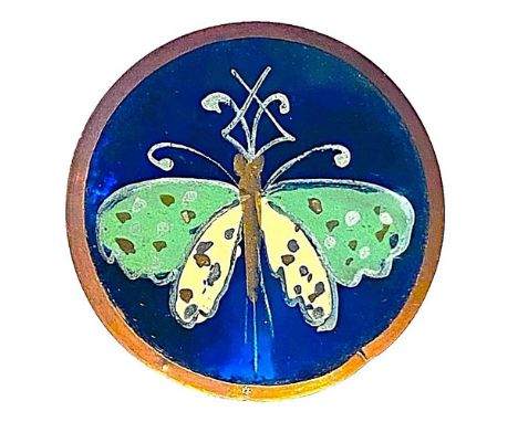 1 Large 18th century blue foil backed colorful butterfly button.This button found in incredibly beautiful condition shows a c
