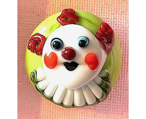 1 Medium 20th century lampworked clown face button.Here is well crafted and colorful clown face made of glass in lampwork for