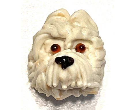 1 large medium 21st C. realistic dog head button by K. Hoppe.Kathy Hoppe of O'Gosh buttons and Oshkosh Wisconsin is the studi