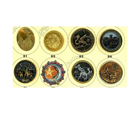 8 Large 19th/20th century assorted picture buttons mostly brass.From the collection of Nikki Deal of Missouri, now Washington